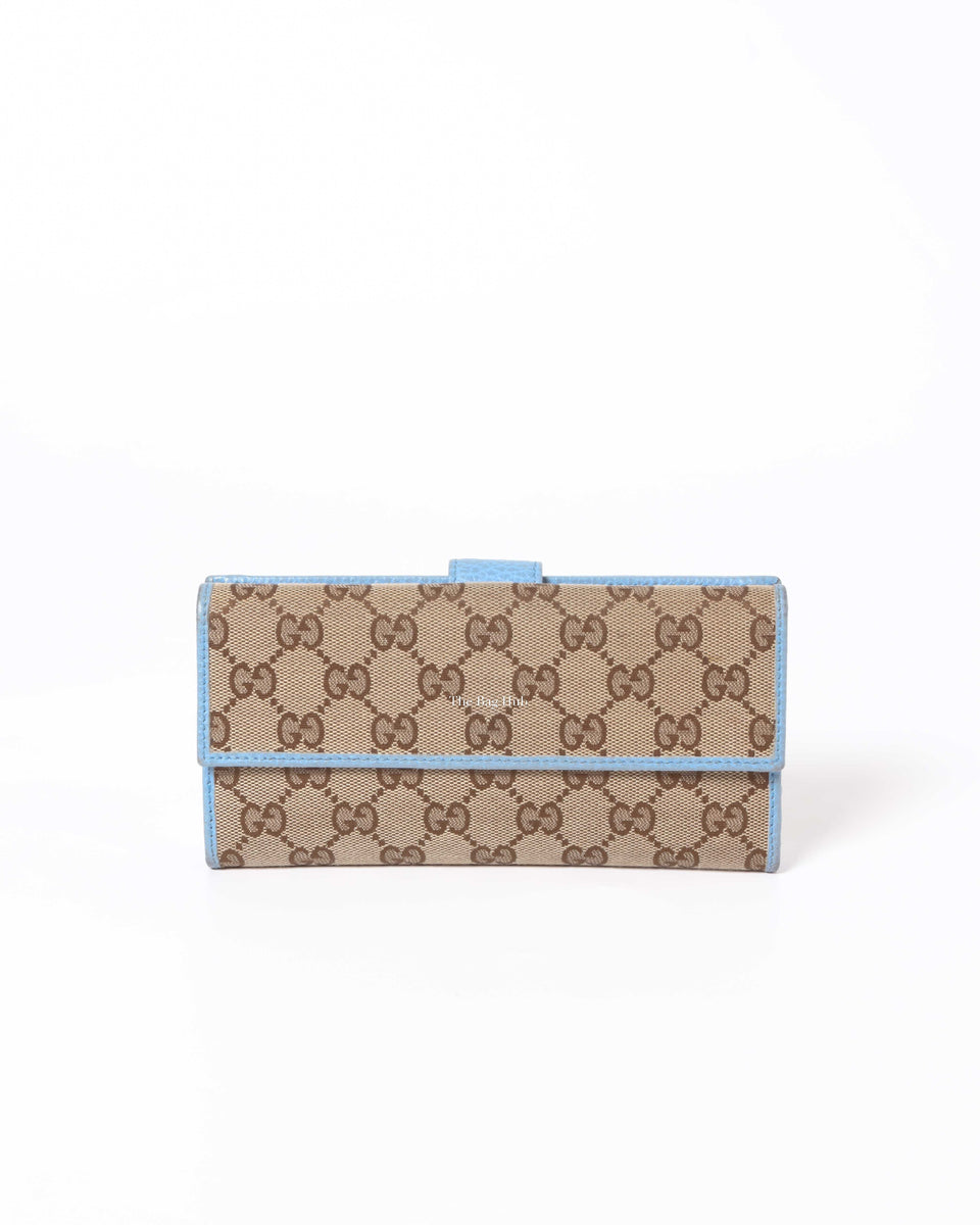 Gucci Light Blue GG Supreme Canvas Long Wallet Designer Brand