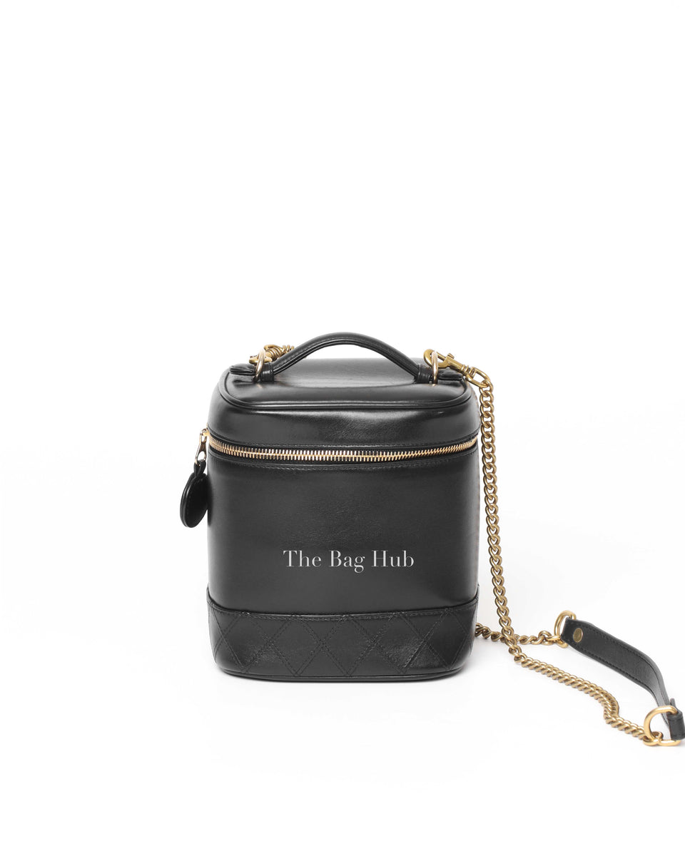 Chanel Black Leather Timeless Classic Vintage Tall Vanity Case
