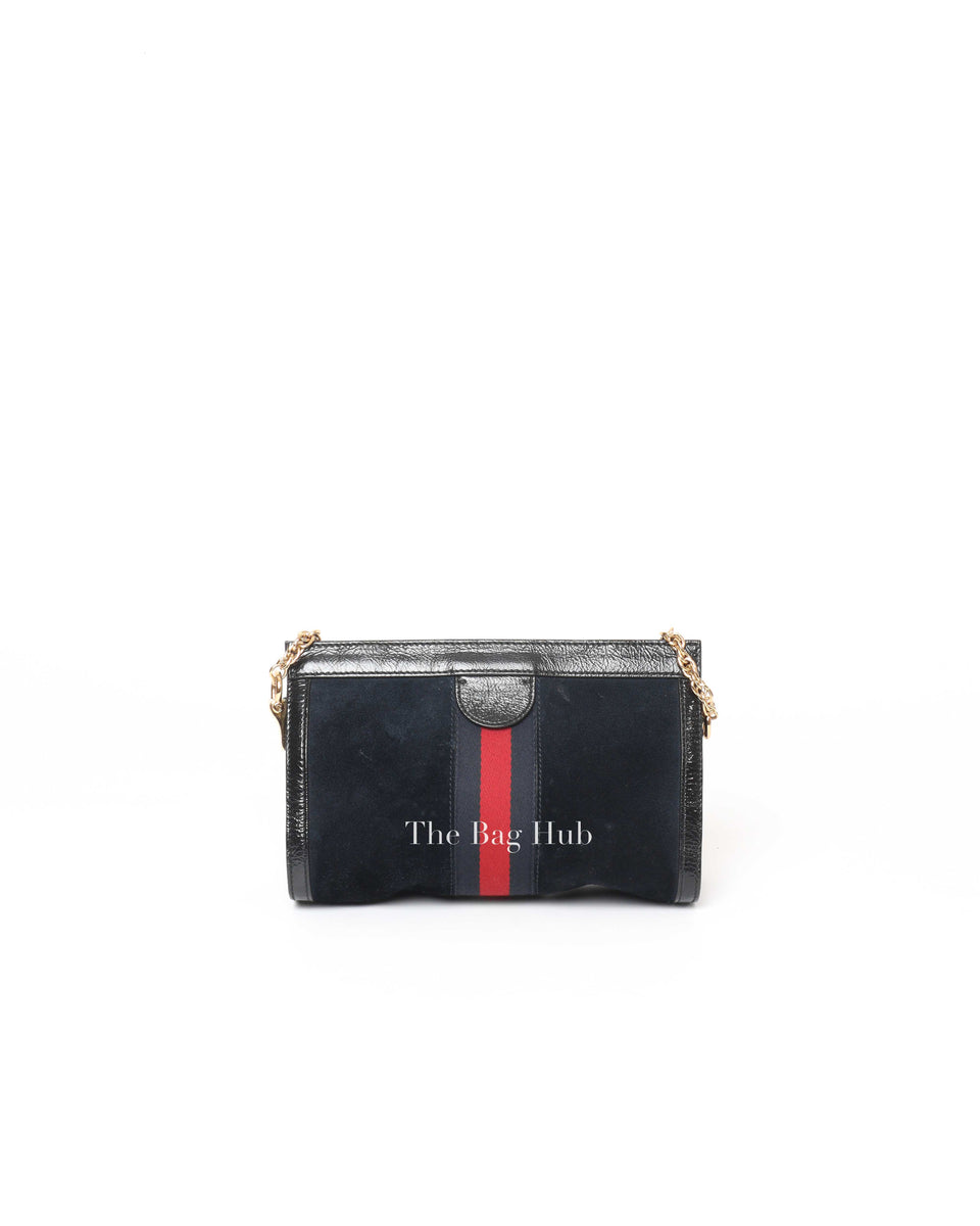 Gucci Navy Blue Suede/Patent Dragon Embroidered Small