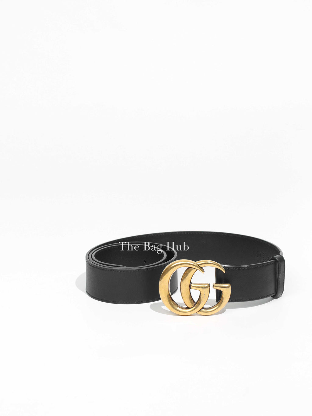 Gucci Black Leather GG Marmont Belt Shiny GHW Size 80 x 32