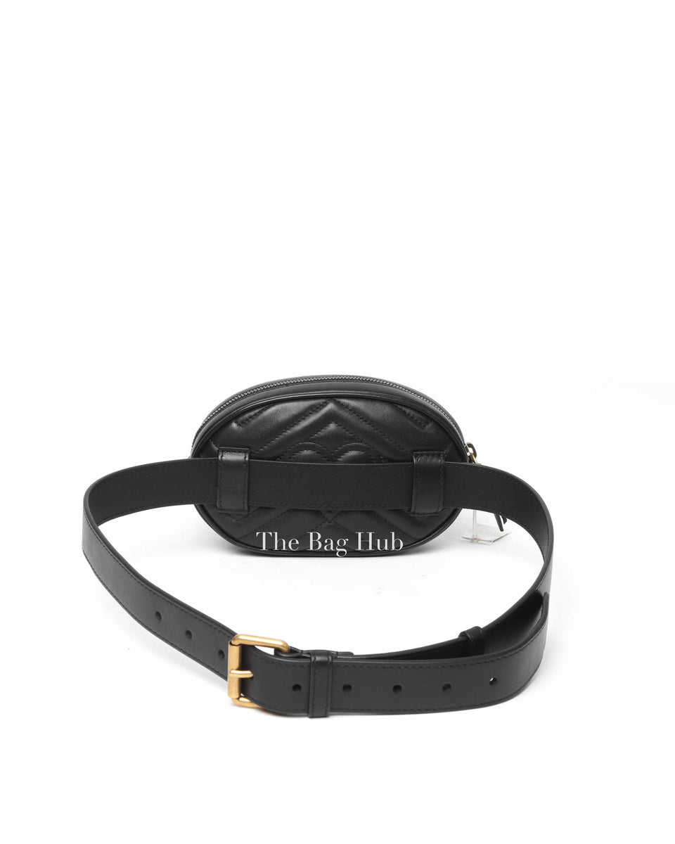 Gucci Black Leather GG Marmont Matelasse Belt Bag Designer Brand