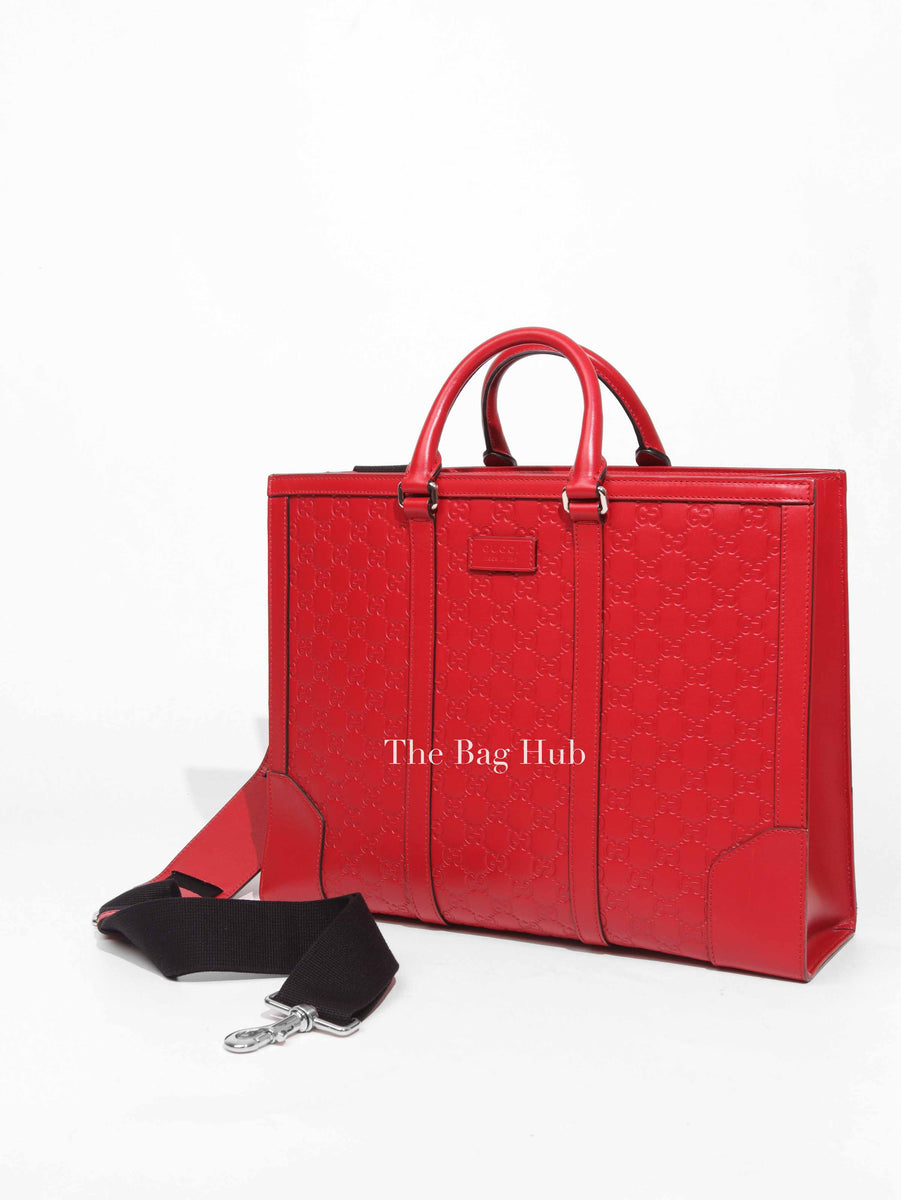 Gucci Red Leather Guccissima Signature Convertible Top Handle Large Tote Bag Designer Brand Authentic Gucci The Bag Hub
