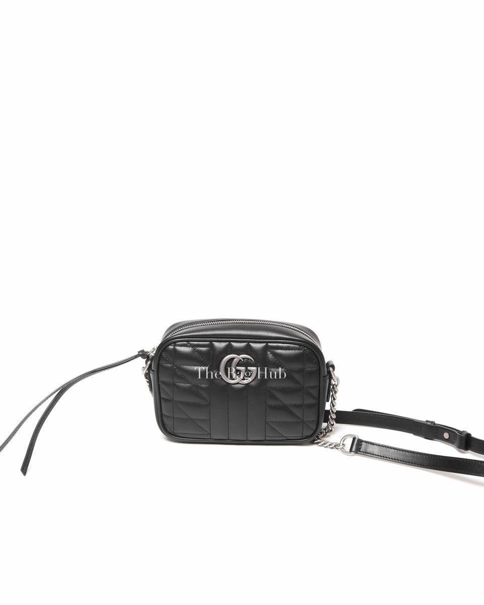 Gucci Black Leather GG Marmont Aria Chain Mini Shoulder Bag