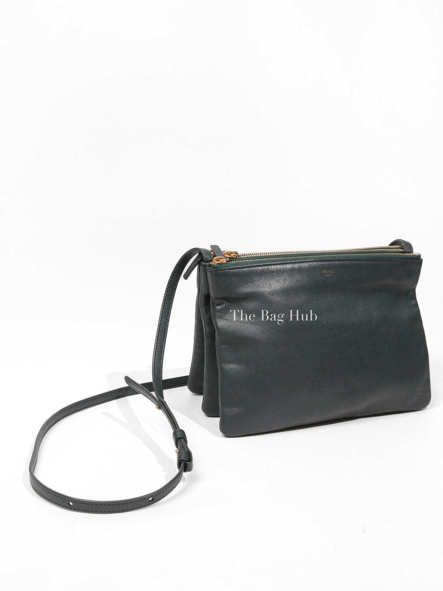 Celine Dark Green Leather Trio Crossbody Bag Authentic Celine