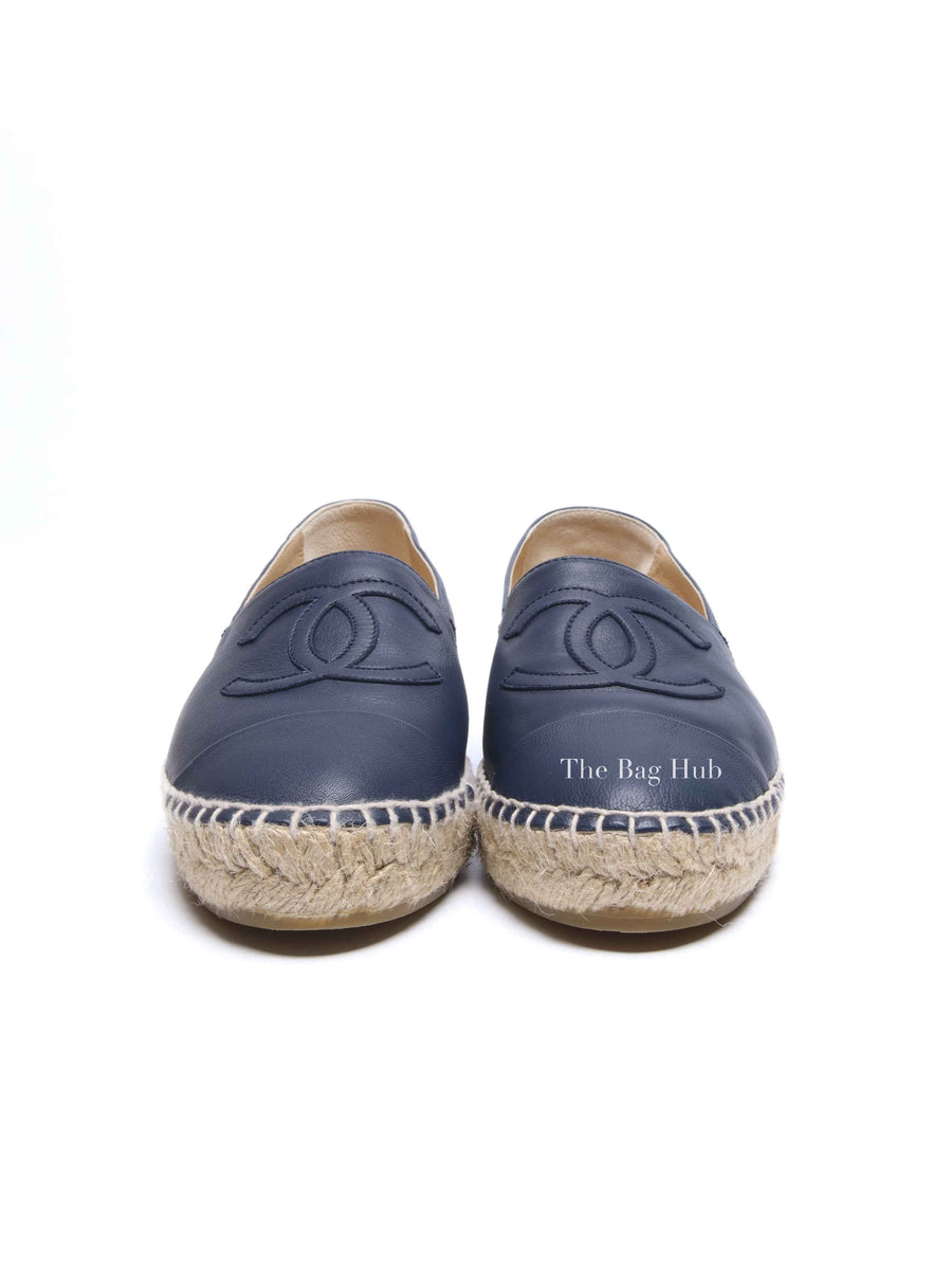 靴 CHANEL Espadrilles Lambskin Navy 37 Chanel Navy Blue Leather CC Espadrilles Size 37 | Designer Brand