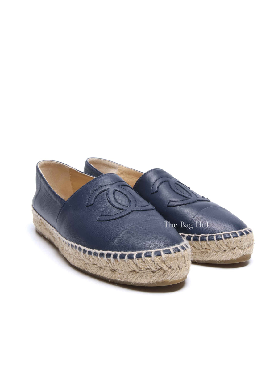 靴 CHANEL Espadrilles Lambskin Navy 37 Chanel Navy Blue Leather CC Espadrilles Size 37 | Designer Brand