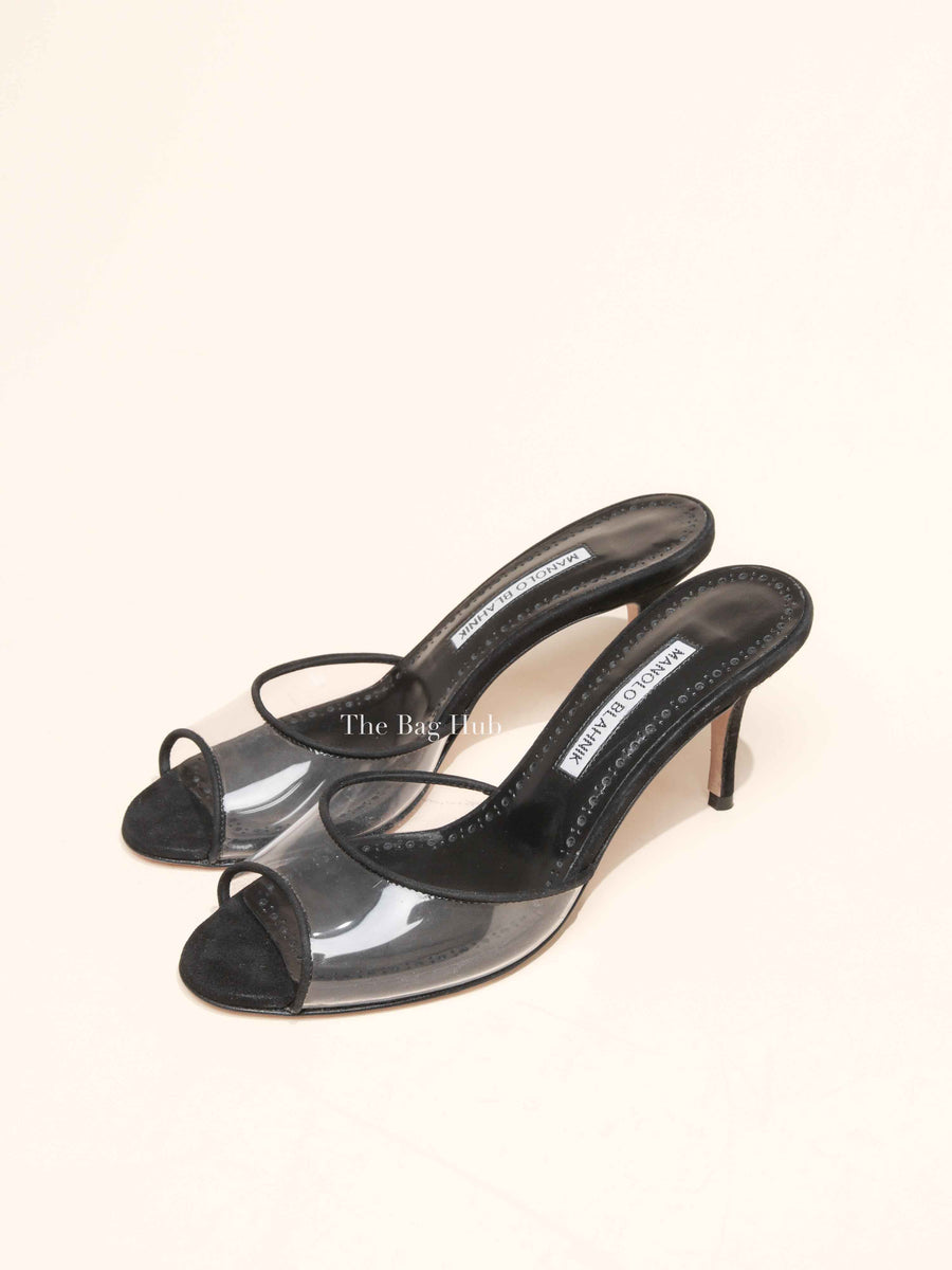 Manolo Blahnik Black Suade Jadifa Clear Stiletto Mule Sandals Size