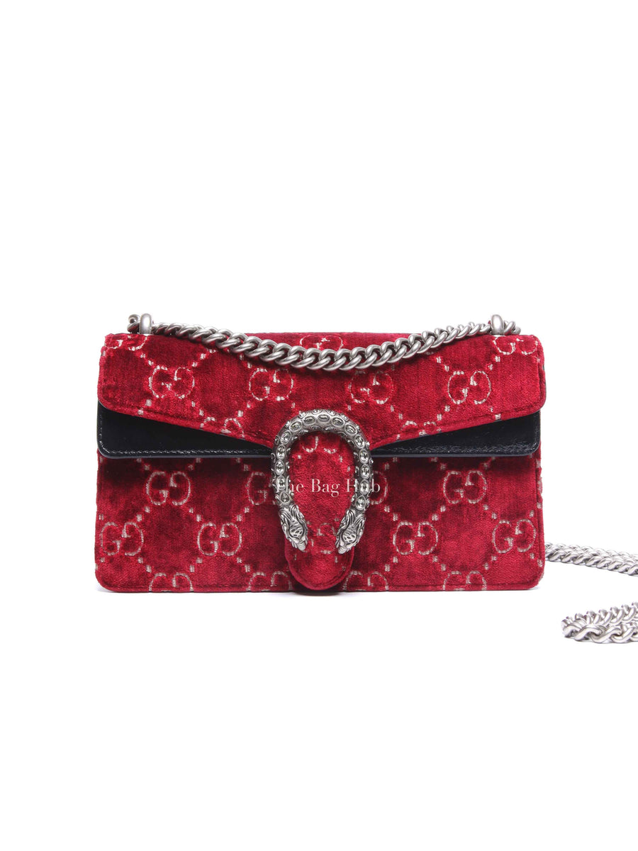 Gucci Red/Black Velvet GG Monogram Dionysus Small Shoulder Bag
