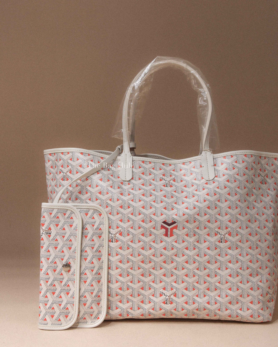 Goyard White/Orange Canvas Saint Louis PM Tote Bag | Designer
