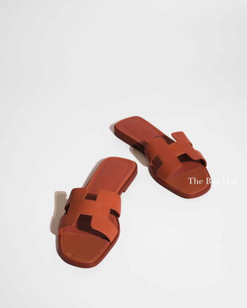 Hermes Rouge Blush Ostrich Oran Sandals 40.5
