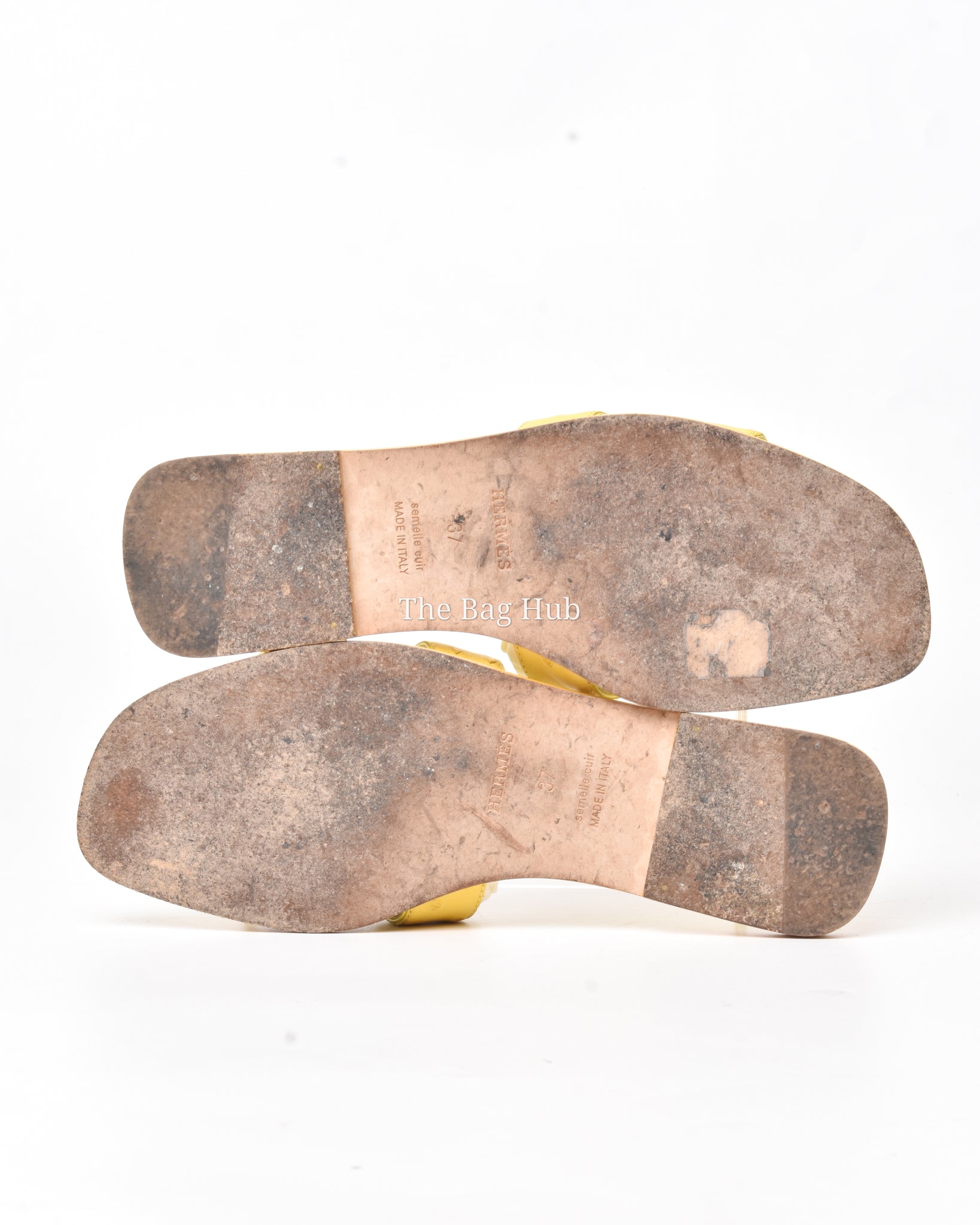Hermes Jaune Curcuma Ostrich Oran Sandals Size 37-6