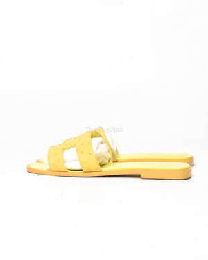 Hermes Jaune Curcuma Ostrich Oran Sandals Size 37-4