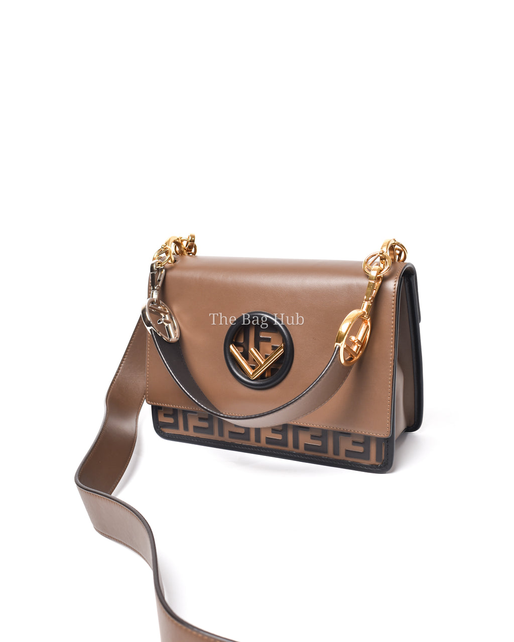 Fendi Brown/Black Leather Kan I F Logo Shoulder Bag