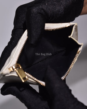 Saint Laurent White Grained Chevron Quilted Leather Zipped Card Holder