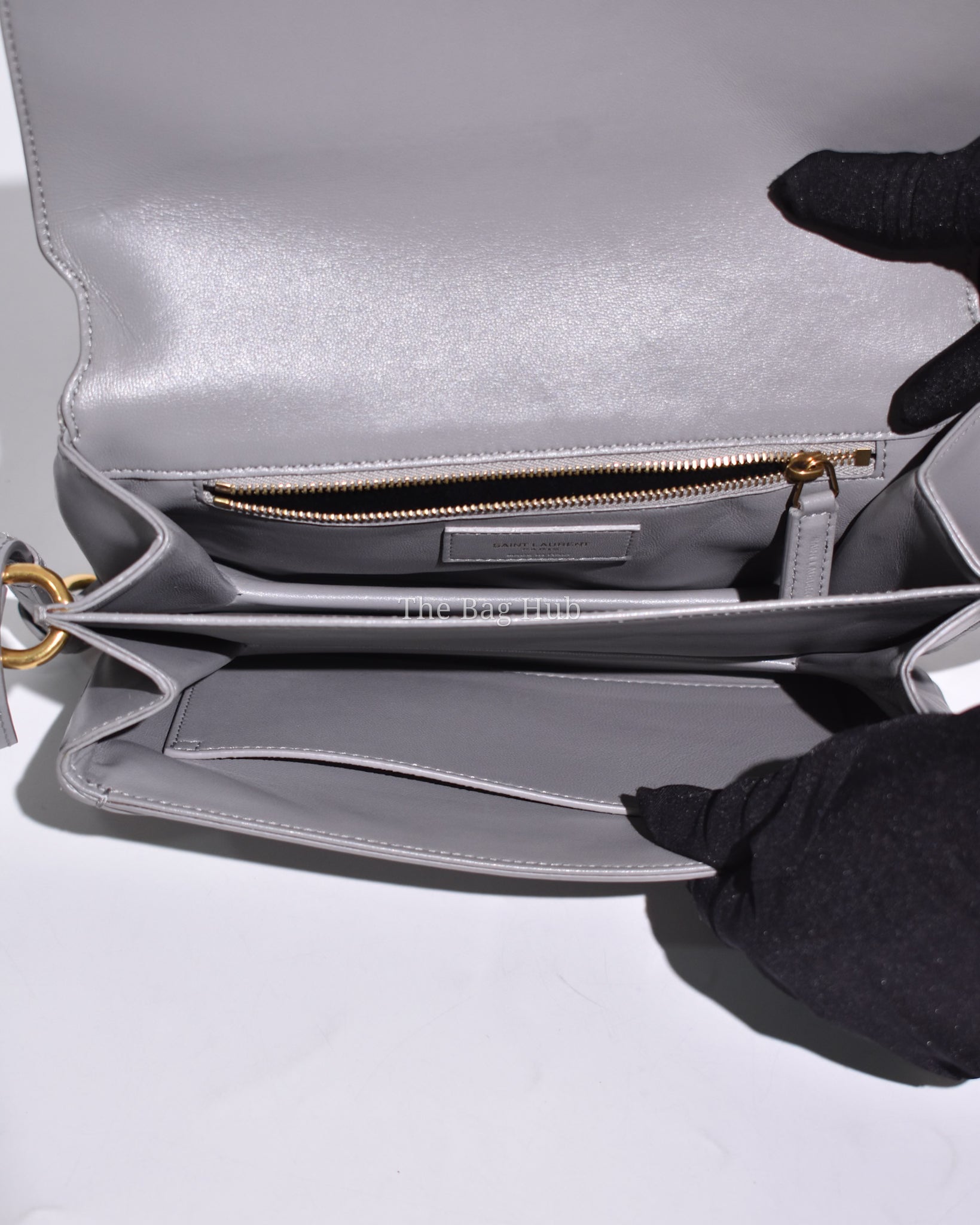 Saint Laurent Gray Leather Le Maillon Crossbody Bag