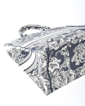 Dior Blue/Ecru Toile De Jouy Reverse Embroidery Large Book Tote