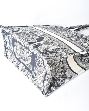 Dior Blue/Ecru Toile De Jouy Reverse Embroidery Large Book Tote