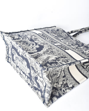 Dior Blue/Ecru Toile De Jouy Reverse Embroidery Large Book Tote