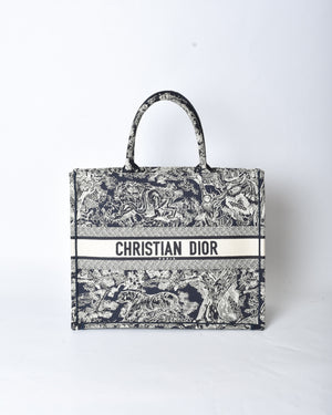 Dior Blue/Ecru Toile De Jouy Reverse Embroidery Large Book Tote