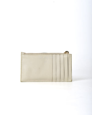 Saint Laurent White Grained Chevron Quilted Leather Zipped Card Holder