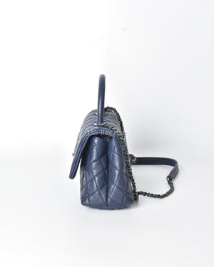 Chanel Navy Blue Quilted Caviar Mini Coco Handle Flap Bag RHW