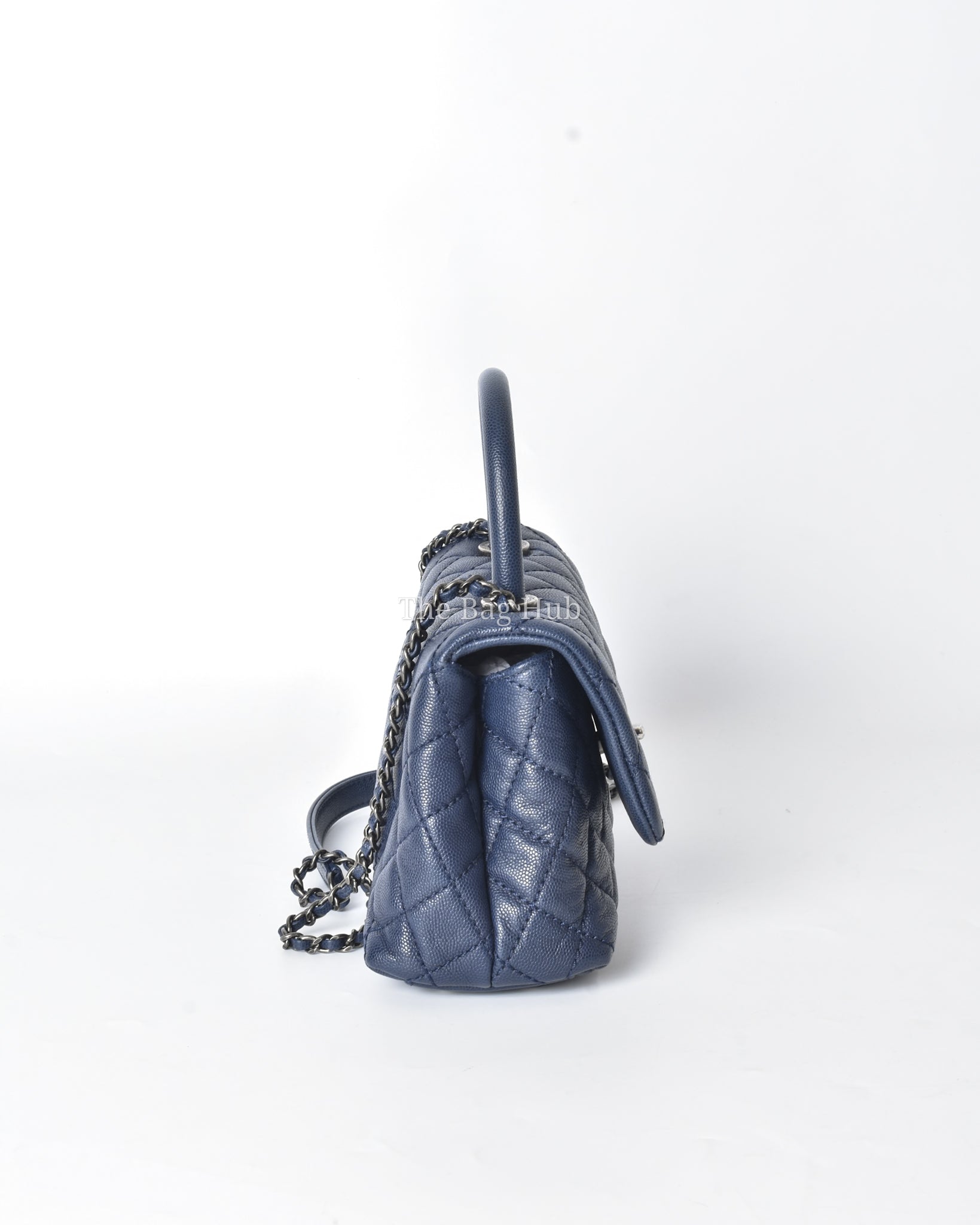 Chanel Navy Blue Quilted Caviar Mini Coco Handle Flap Bag RHW
