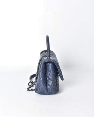 Chanel Navy Blue Quilted Caviar Mini Coco Handle Flap Bag RHW