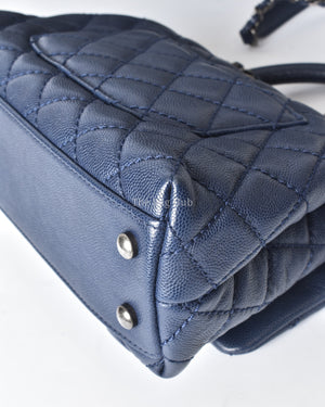 Chanel Navy Blue Quilted Caviar Mini Coco Handle Flap Bag RHW