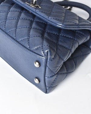 Chanel Navy Blue Quilted Caviar Mini Coco Handle Flap Bag RHW