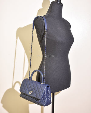 Chanel Navy Blue Quilted Caviar Mini Coco Handle Flap Bag RHW