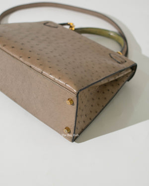 Hermes Gris Tourterelle Vintage Ostrich Kelly 28 Bag GHW-10