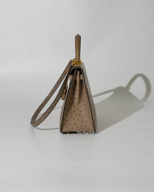 Hermes Gris Tourterelle Vintage Ostrich Kelly 28 Bag GHW-4