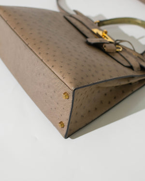 Hermes Gris Tourterelle Vintage Ostrich Kelly 28 Bag GHW-8