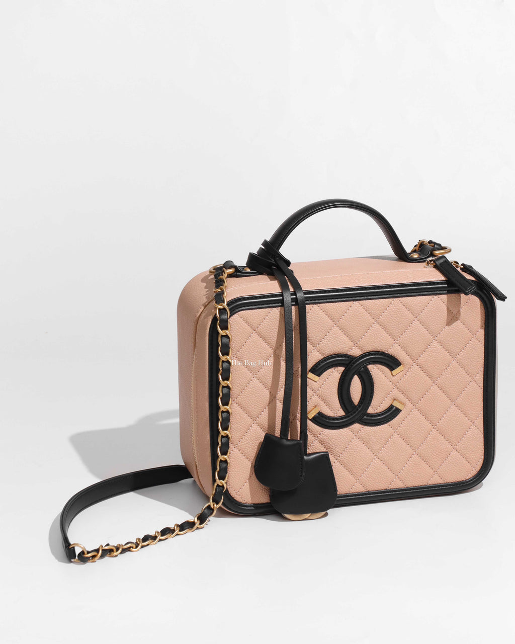 Chanel Beige/Black Caviar Quilted Large CC Filigree Vanity Case