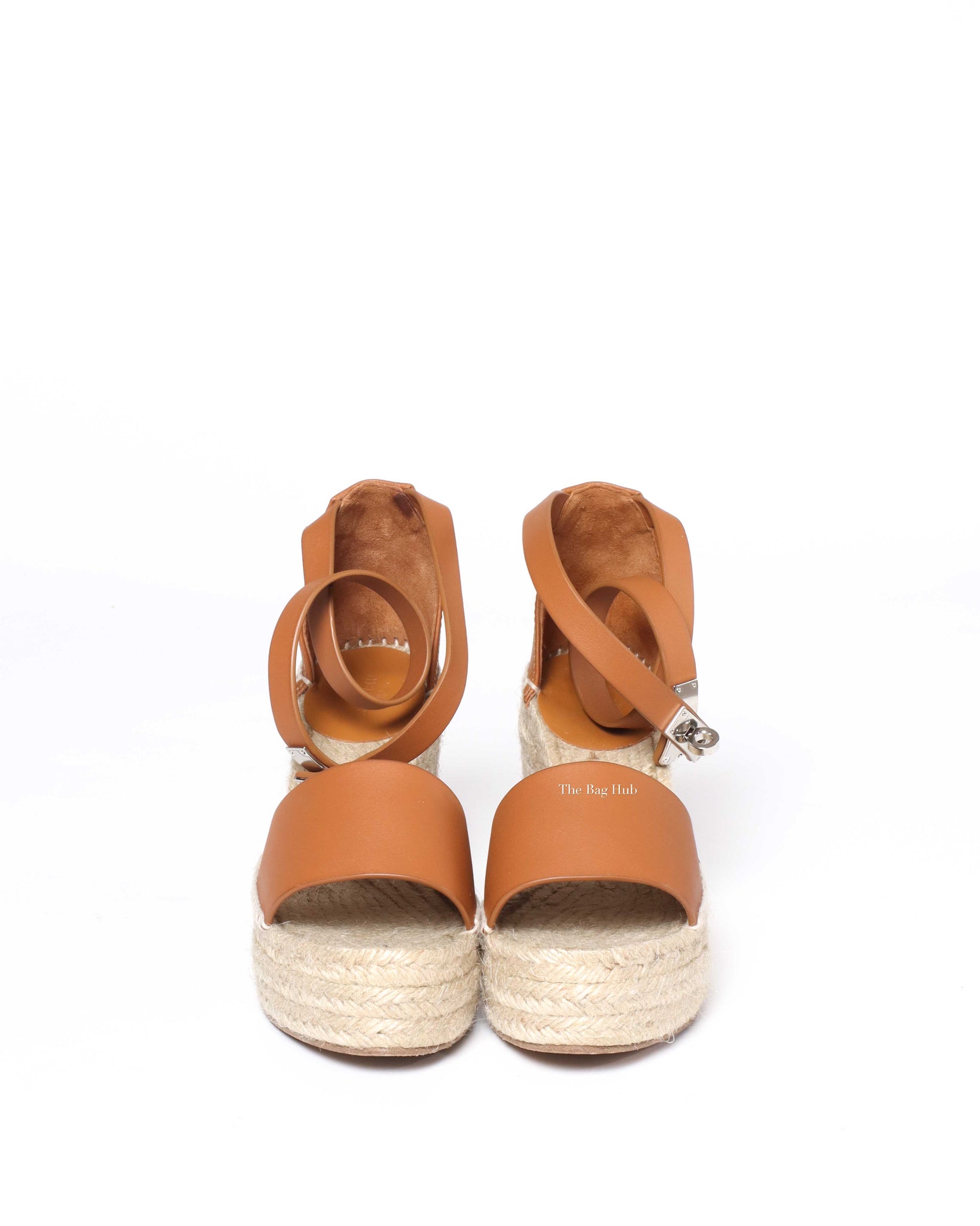 Hermes Tan Tipoli Wedge Espadrille Ankle Strap Size 37-3