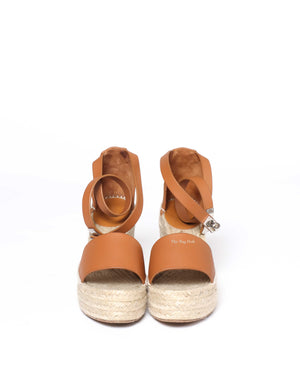 Hermes Tan Tipoli Wedge Espadrille Ankle Strap Size 37-3
