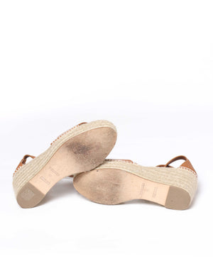 Hermes Tan Tipoli Wedge Espadrille Ankle Strap Size 37-8