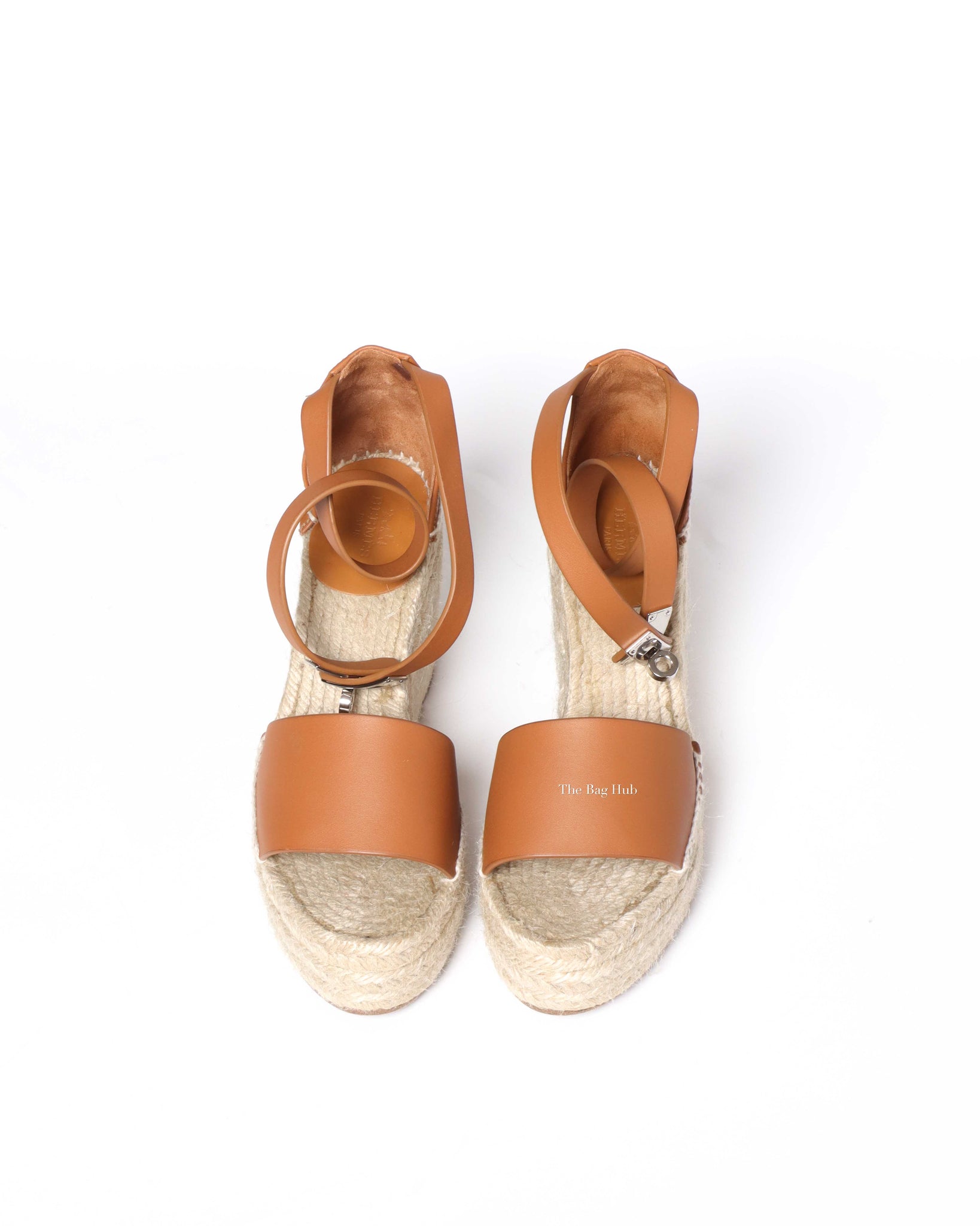 Hermes Tan Tipoli Wedge Espadrille Ankle Strap Size 37-4