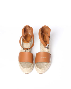 Hermes Tan Tipoli Wedge Espadrille Ankle Strap Size 37-4
