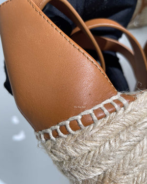 Hermes Tan Tipoli Wedge Espadrille Ankle Strap Size 37-13