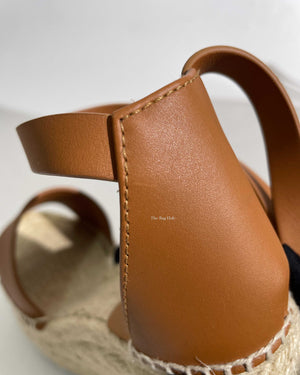 Hermes Tan Tipoli Wedge Espadrille Ankle Strap Size 37-15