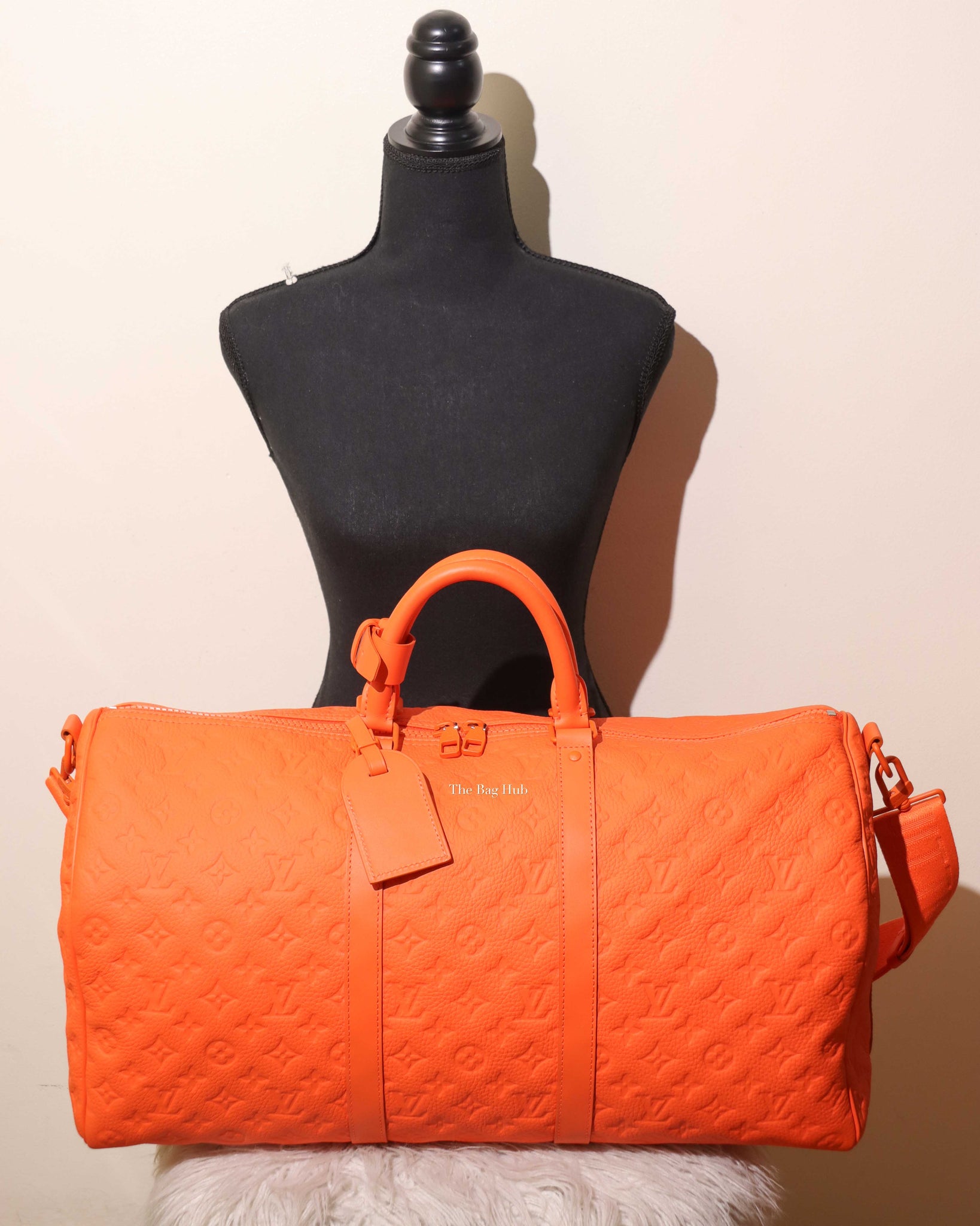 Louis Vuitton Neon Orange Taurillon Monogram Keepall Bandouliere 50 Travel Bag-11