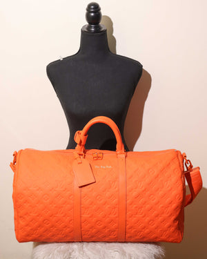Louis Vuitton Neon Orange Taurillon Monogram Keepall Bandouliere 50 Travel Bag-11