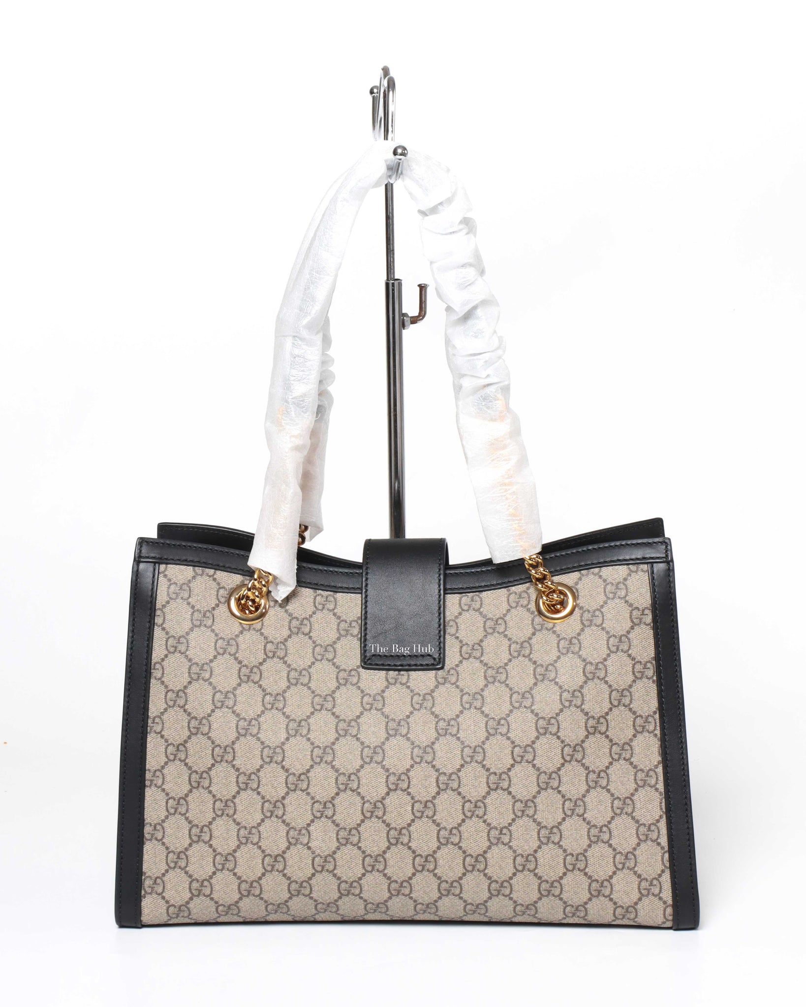 Gucci Beige Ebony/Black GG Supreme Canvas Medium Padlock Chain Tote Bag-3