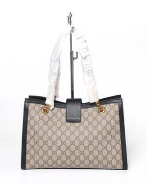 Gucci Beige Ebony/Black GG Supreme Canvas Medium Padlock Chain Tote Bag-3