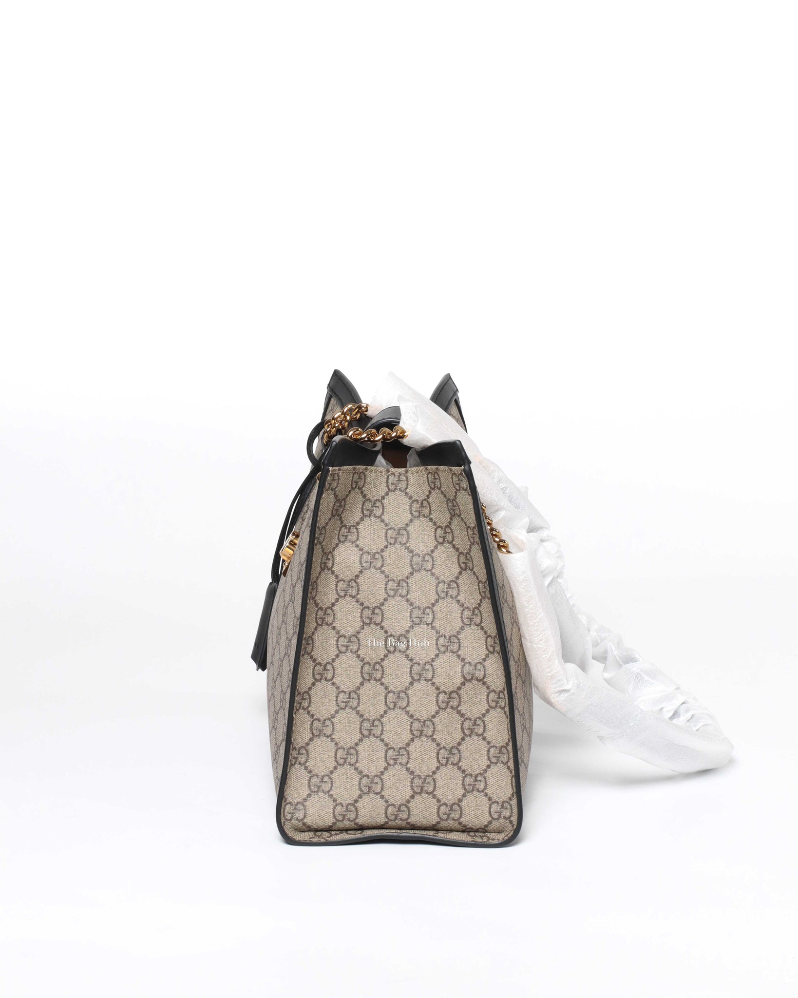 Gucci Beige Ebony/Black GG Supreme Canvas Medium Padlock Chain Tote Bag-4
