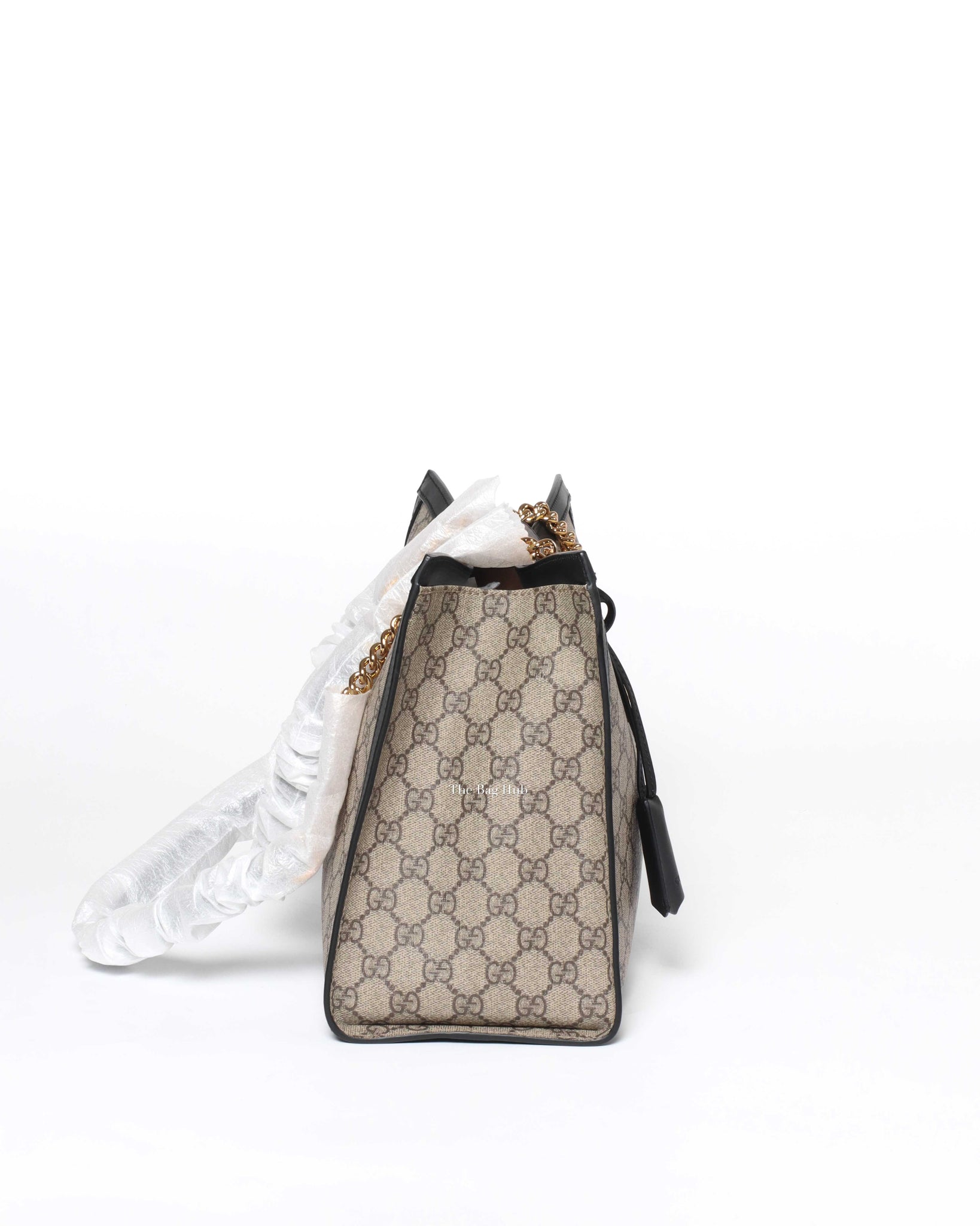 Gucci Beige Ebony/Black GG Supreme Canvas Medium Padlock Chain Tote Bag-5