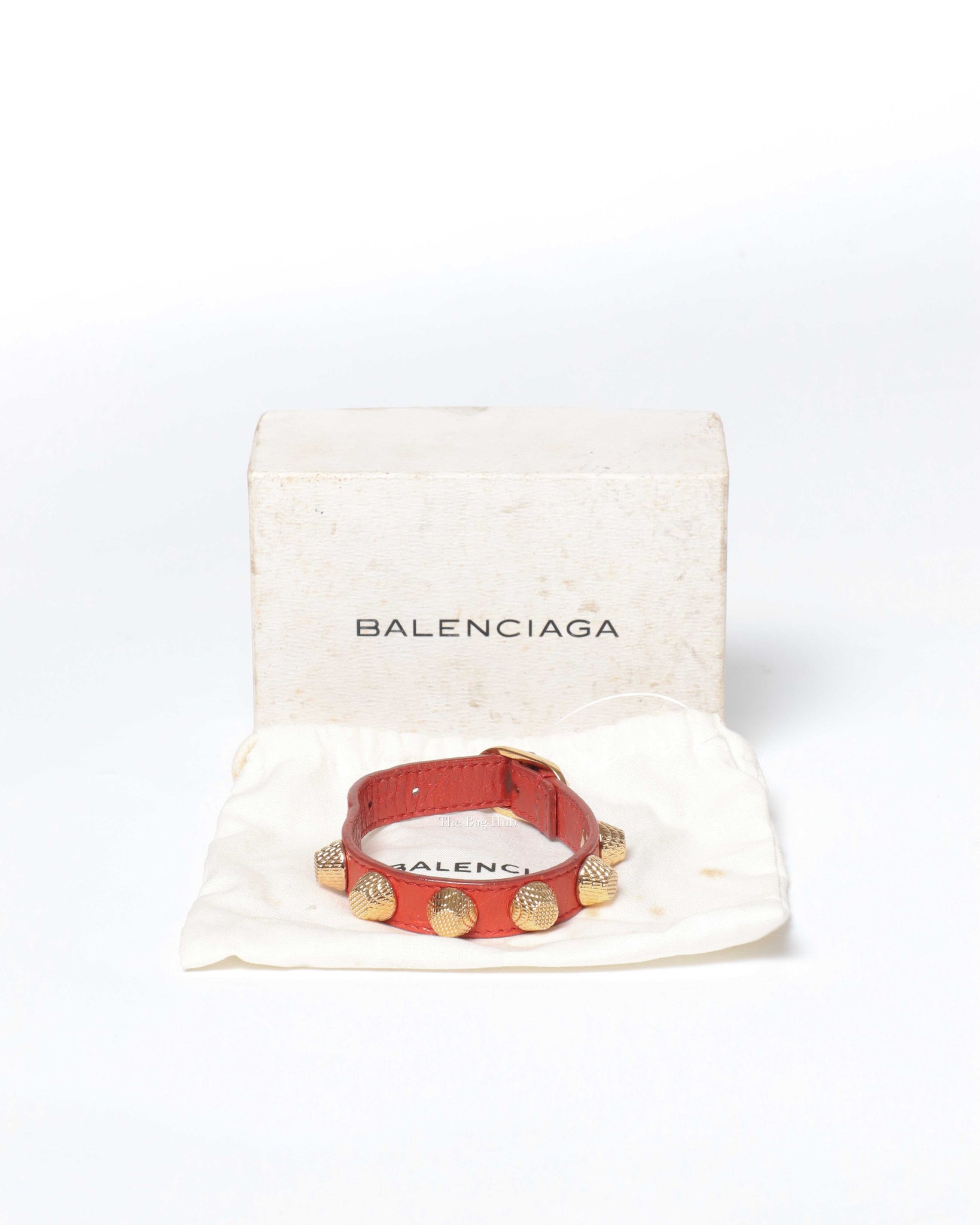 Balenciaga Red Leather Giant Stud 12 Bracelet GHW-7