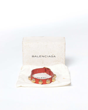 Balenciaga Red Leather Giant Stud 12 Bracelet GHW-7