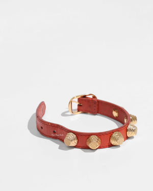 Balenciaga Red Leather Giant Stud 12 Bracelet GHW-1
